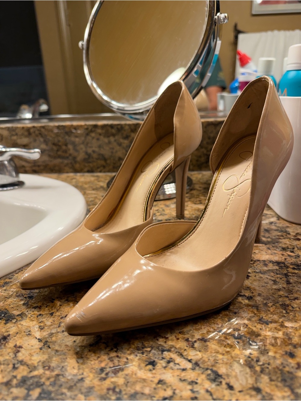 Jessica Simpson Nude Patent Pointed-Toe Stiletto Pumps